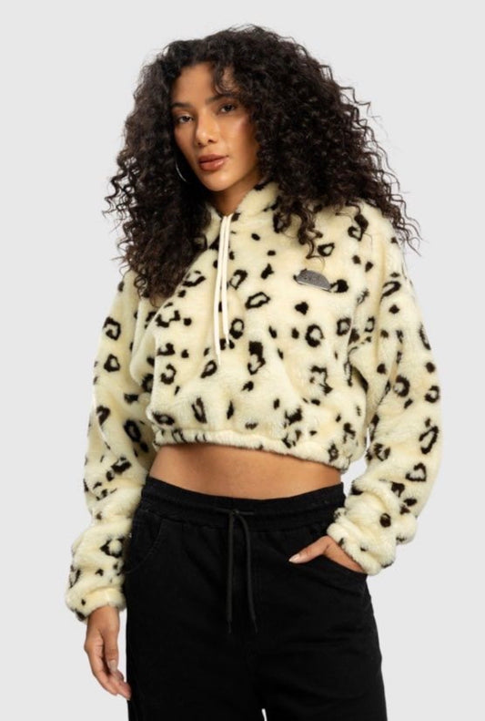 Blusa Baw Cropped Faux Fur Leopard
