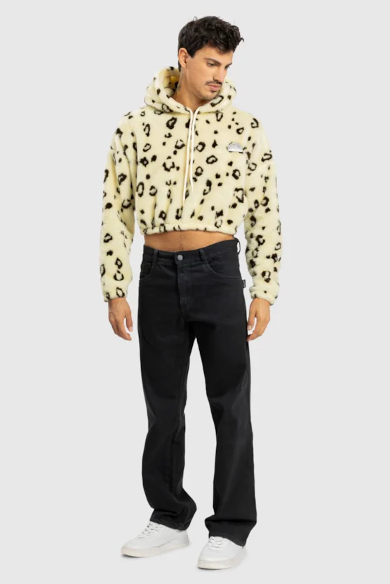Blusa Baw Cropped Faux Fur Leopard